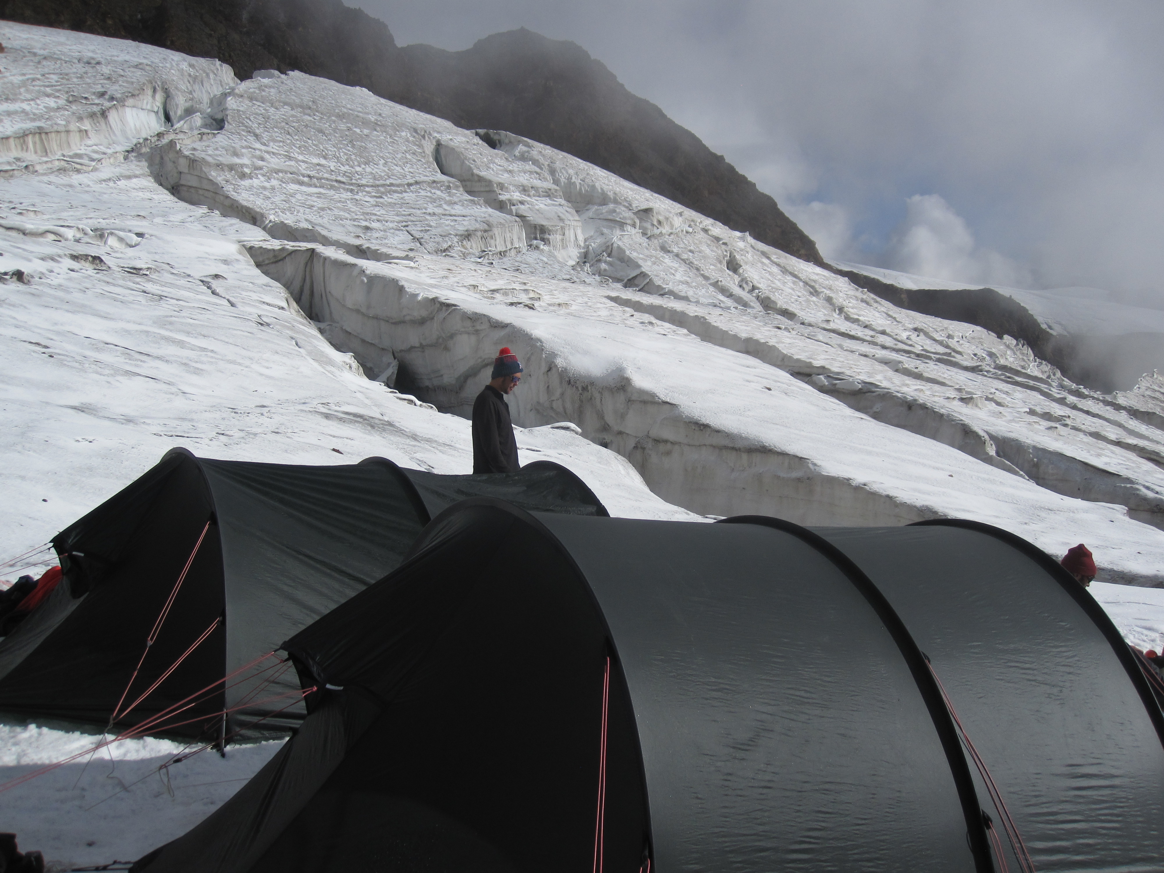 Camping on the glacier to the left of the terminal moraine.
